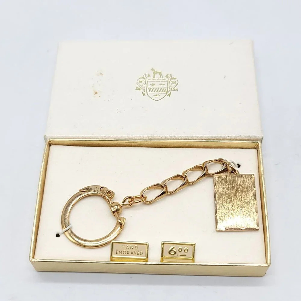 Foster Gold Toned Non-Engraved Keychain NRFB Vintage